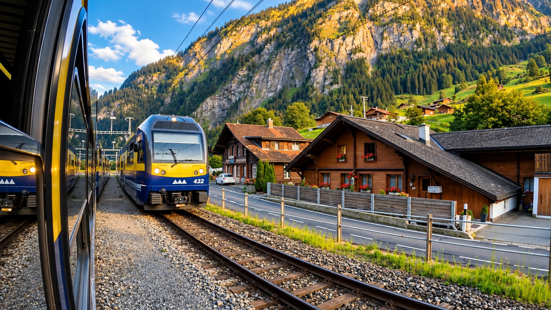 Grindelwald Switzerland scenic sunset rail journey (4K)