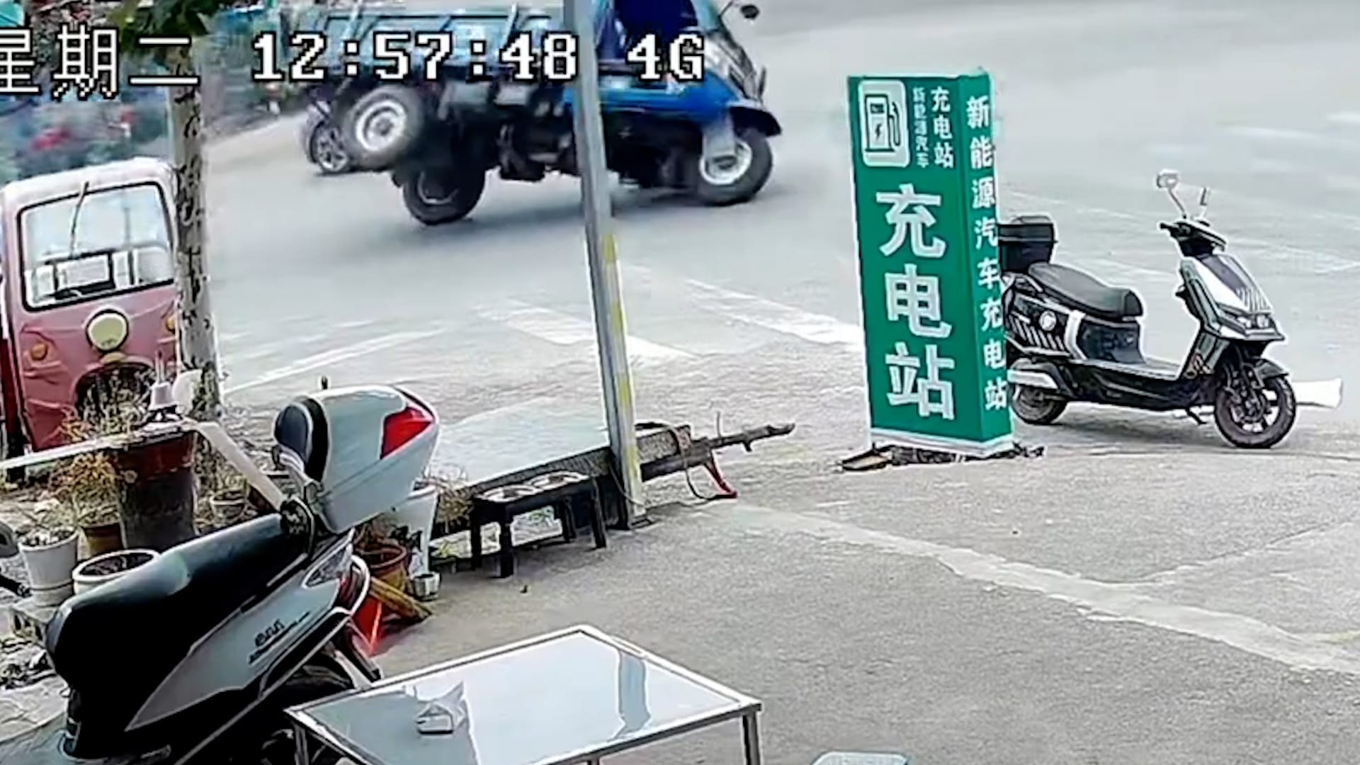 Driver takes a tumble from tricycle after it tips dramatically at ...