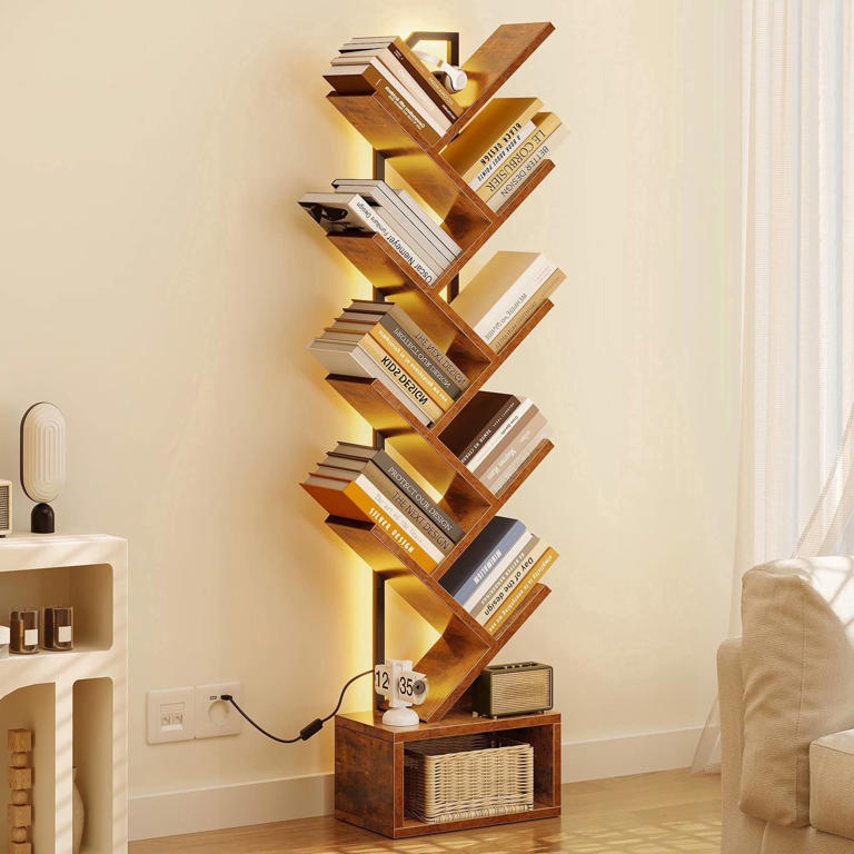 Walmart's $36 lighted 8-tier tree bookcase fits perfectly in a bedroom ...