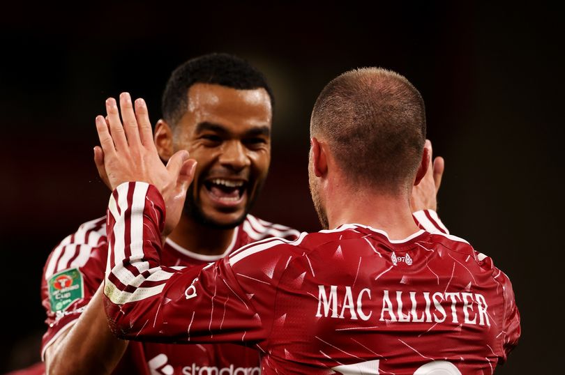 Alexis Mac Allister and Cody Gakpo during Liverpool 3-1 Tottenham