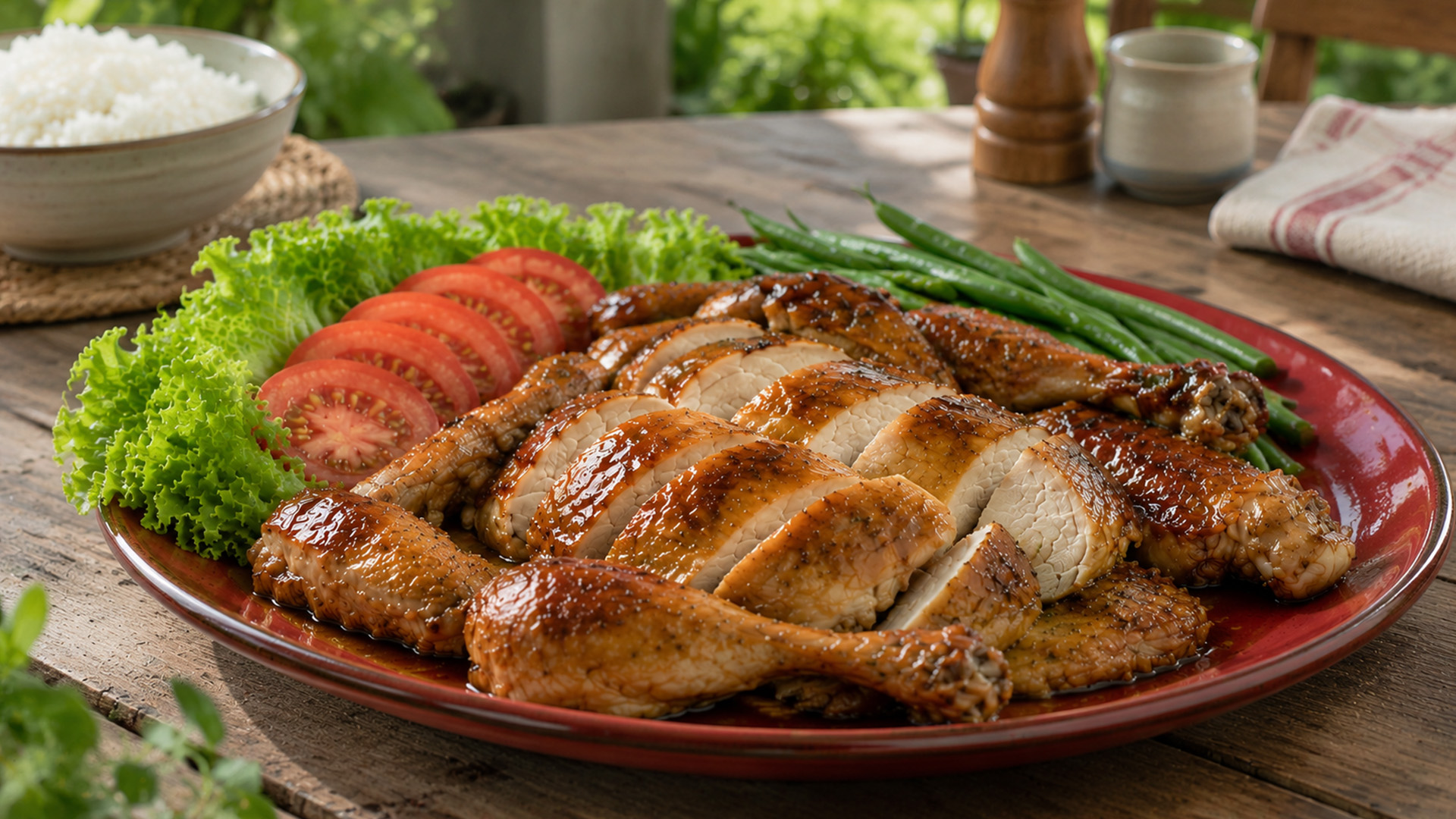 Soy sauce chicken with a rich caramelized glaze
