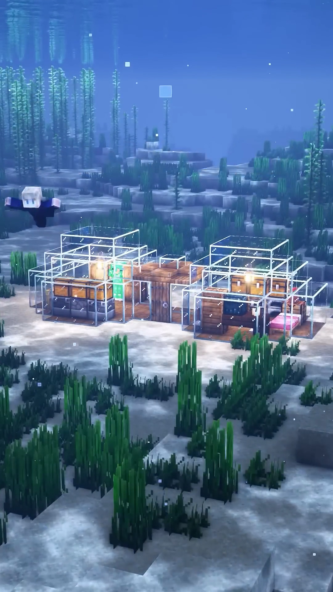 Beautiful glass underwater house in Minecraft