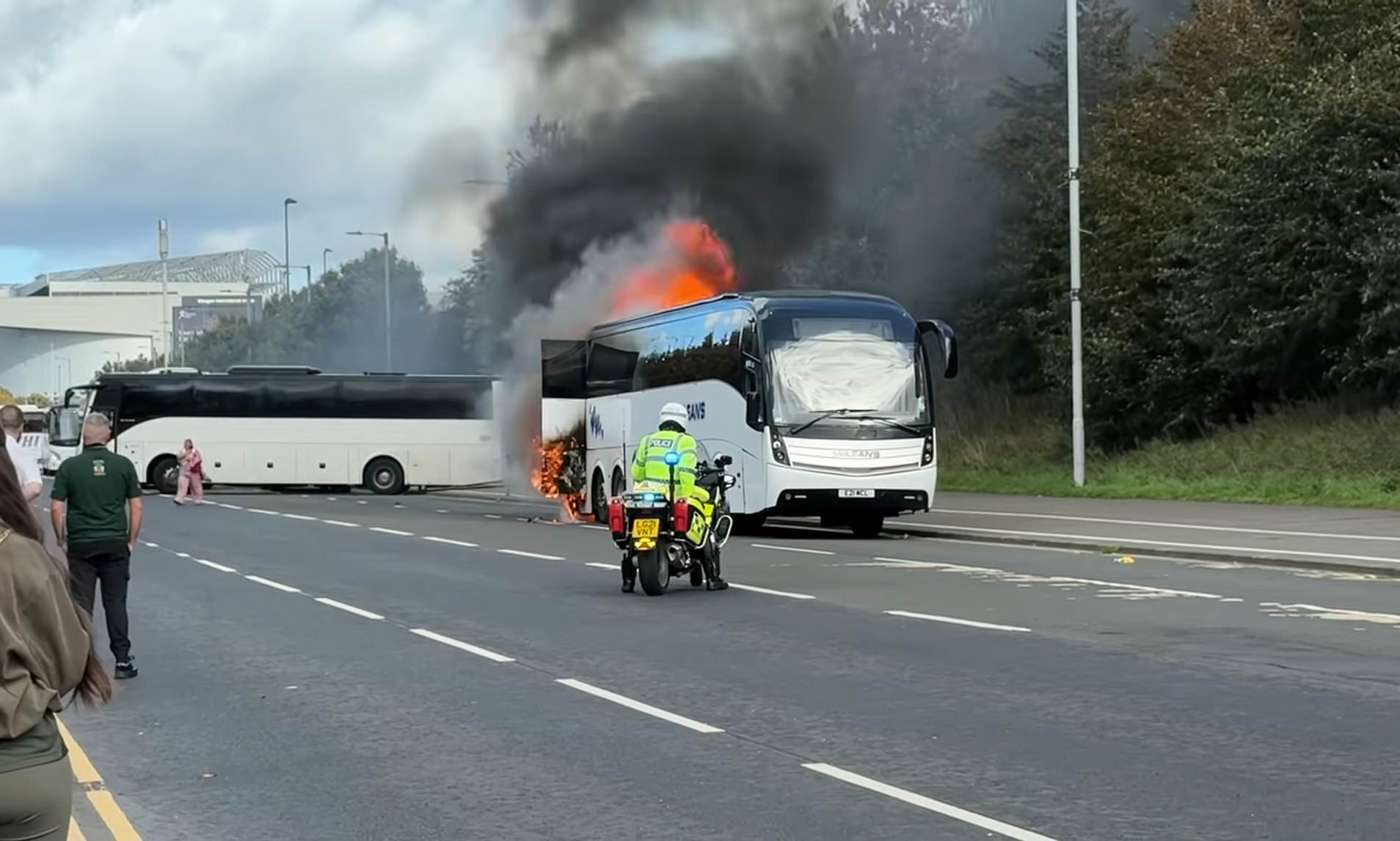 Celtic supporters' bus bursts into flames as emergency services rush to ...