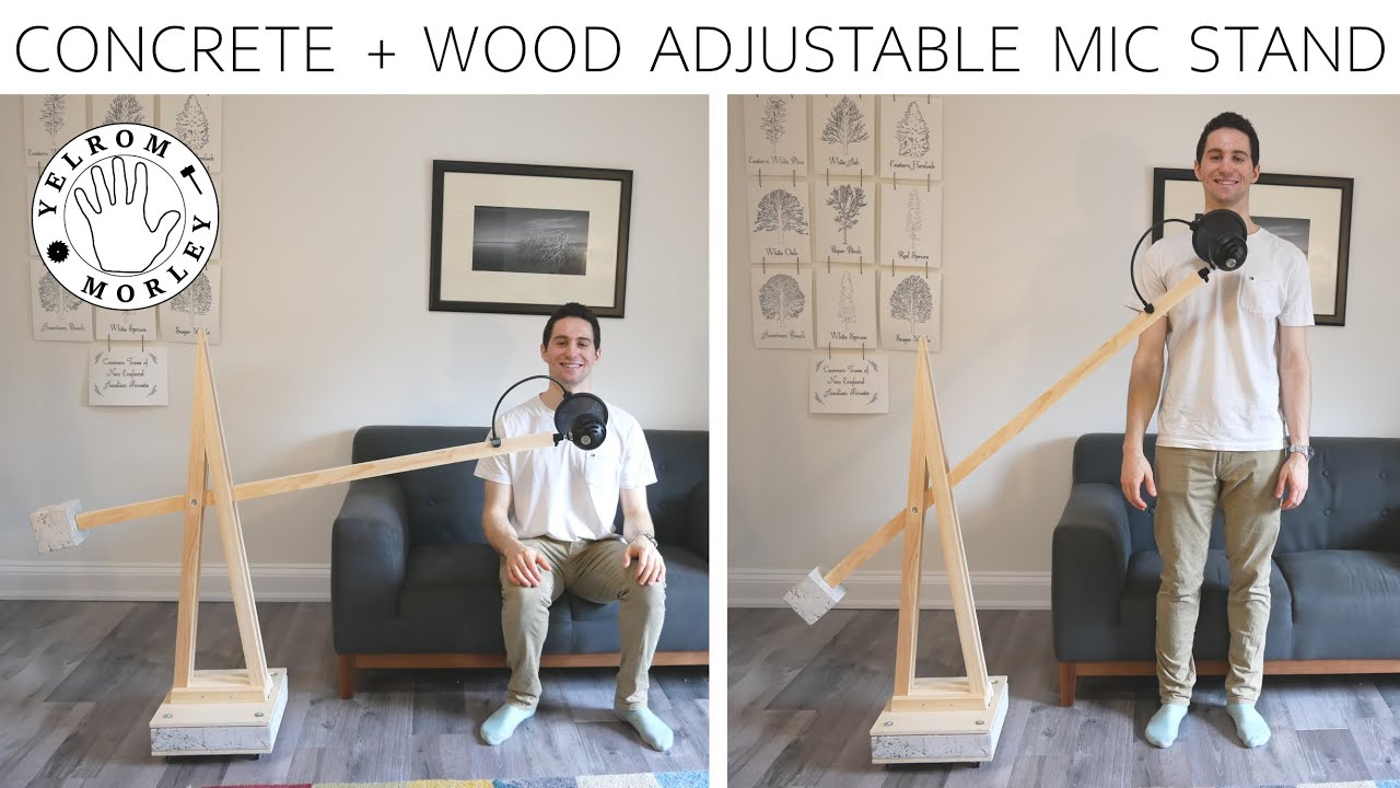 Concrete & wood counterweighted mic stand