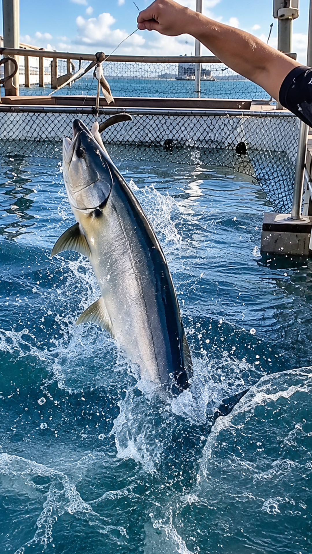 This tarpon launches from the water and steals food from hand