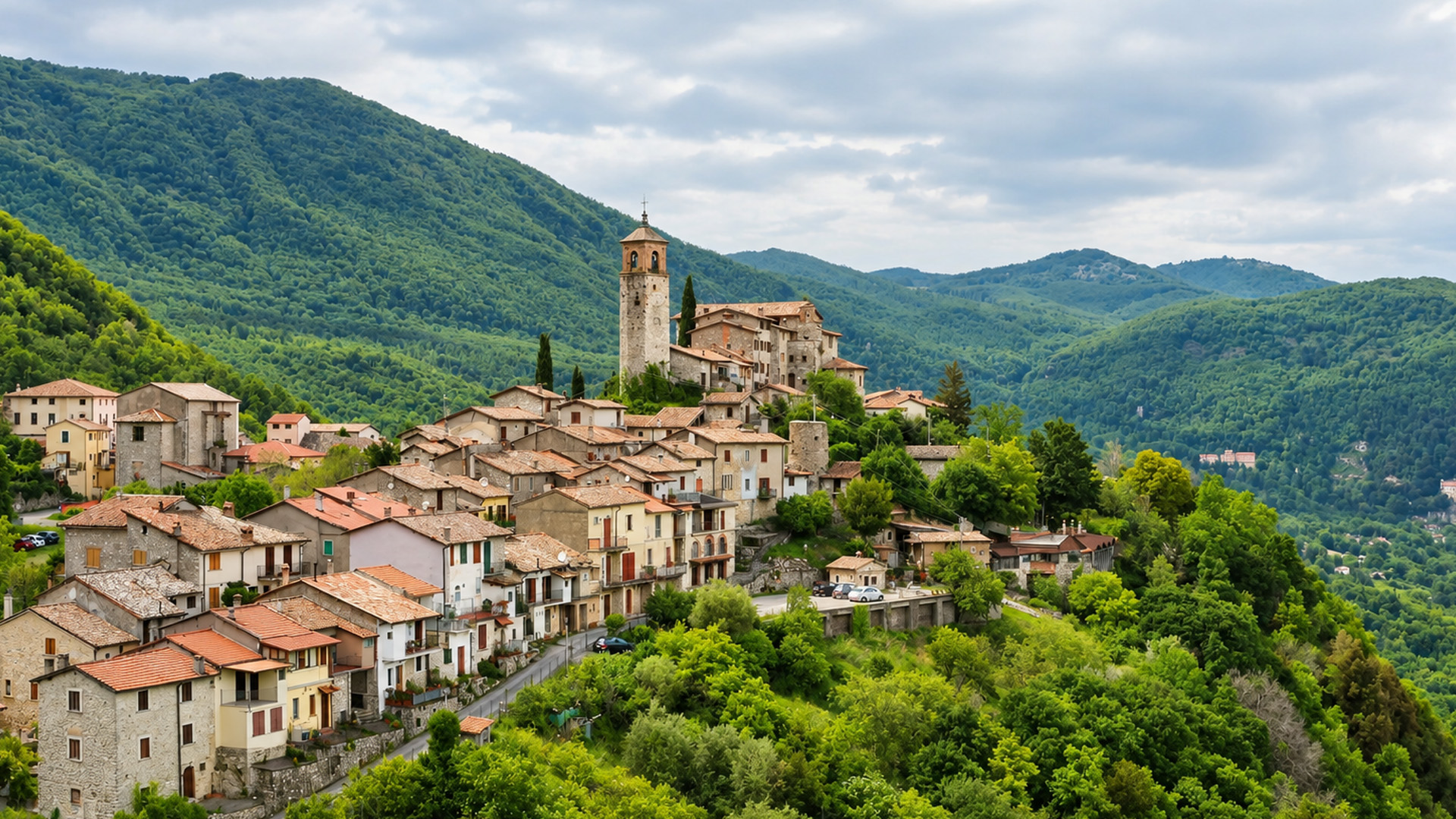 Narrow roads connect homes across this Italian hillside