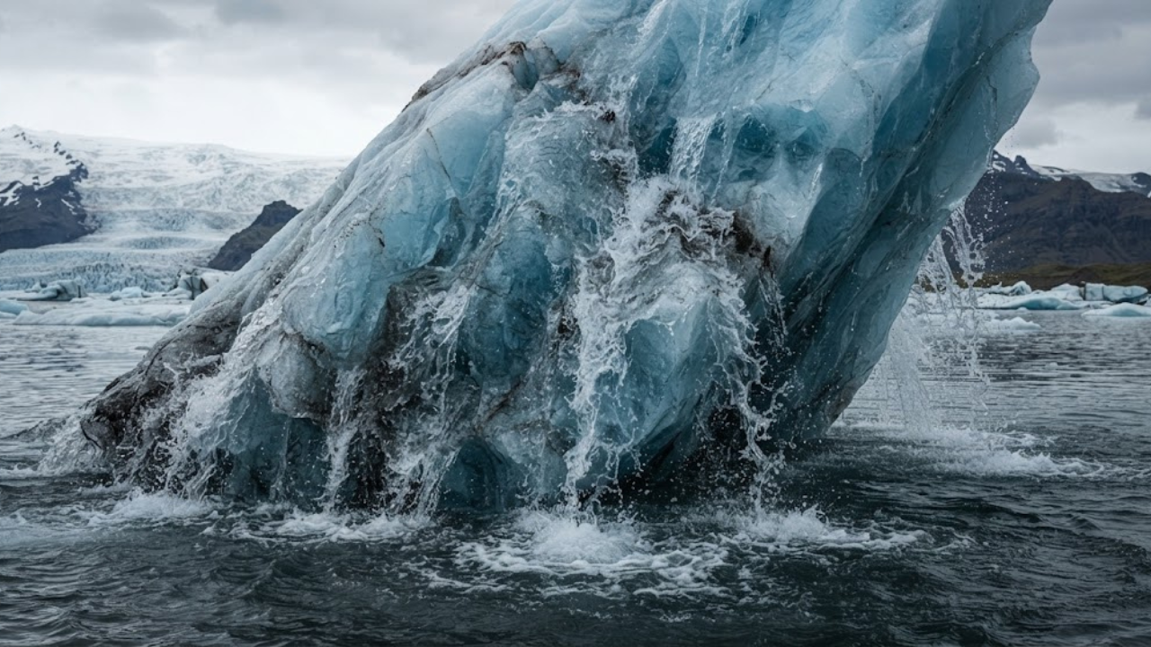 Massive iceberg in Iceland topples, triggering mini tsunami waves