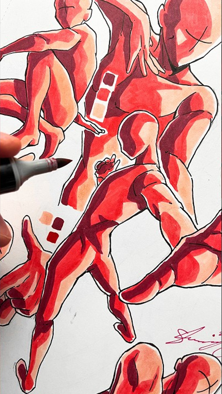 How to draw dynamic poses with line of action and foreshortening