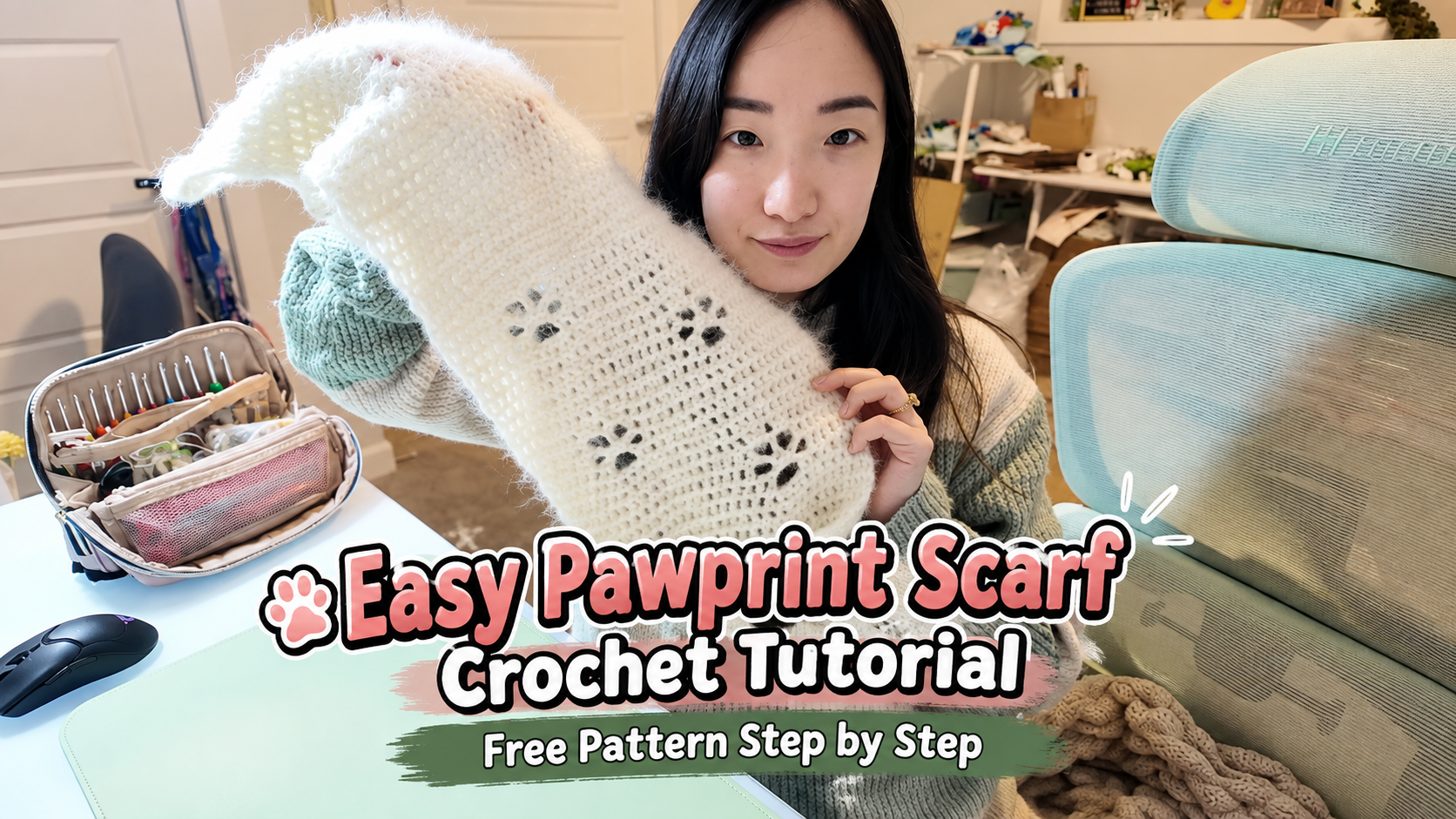 Easy pawprint scarf crochet tutorial free pattern step by step