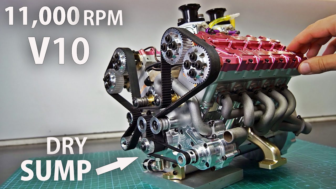 Miniature 150cc V10 engine test