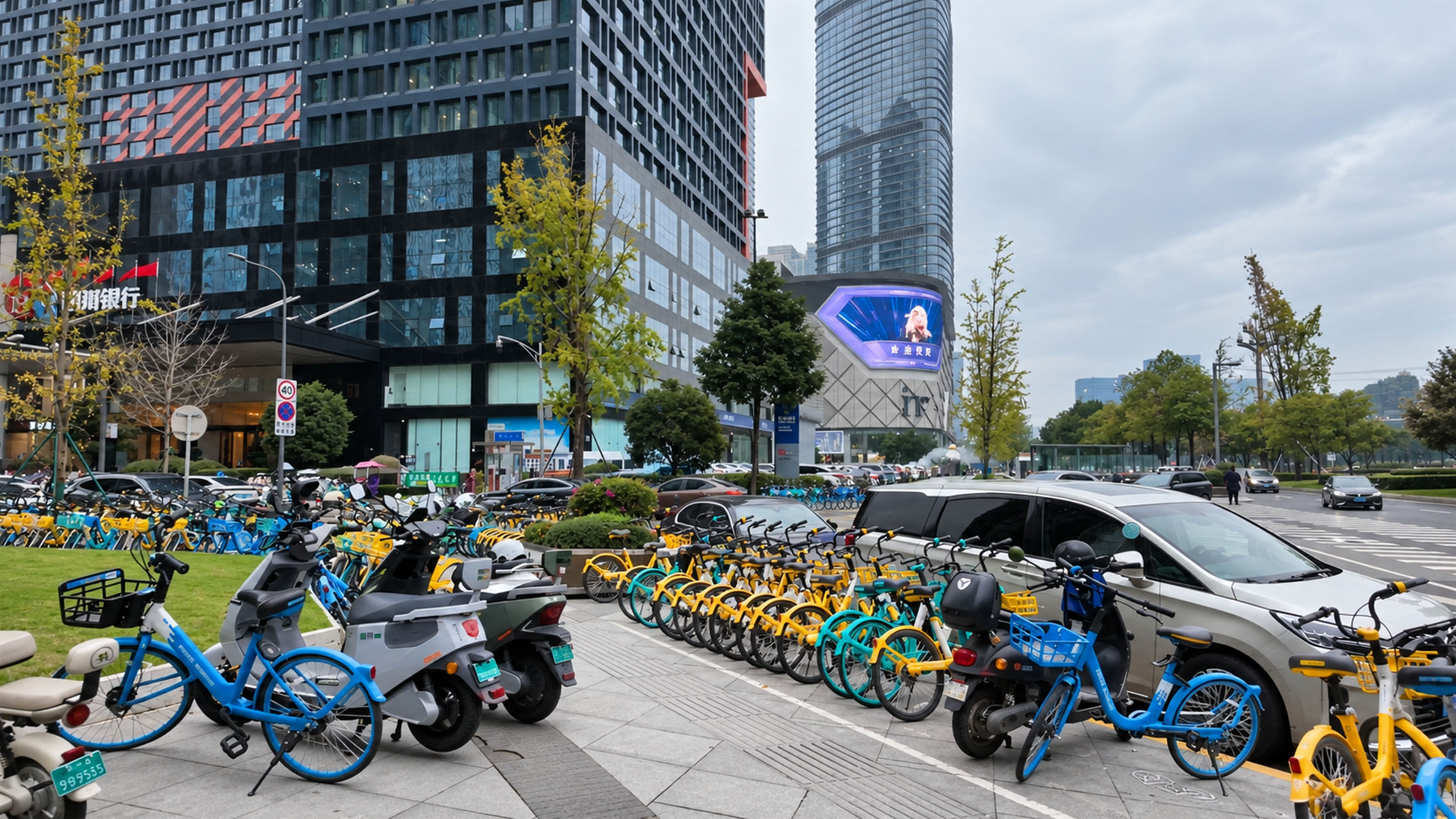 Modern China combines high rise living with bike based mobility