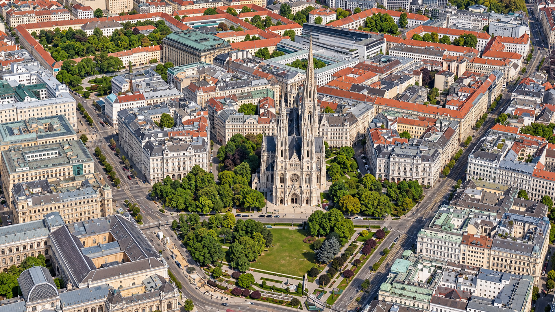 Historic votive church surrounded by Vienna streets