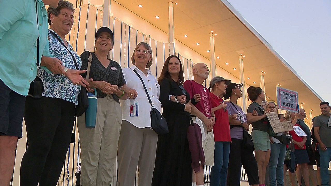 Hundreds form human chain around Kennedy Center in protest against Trump