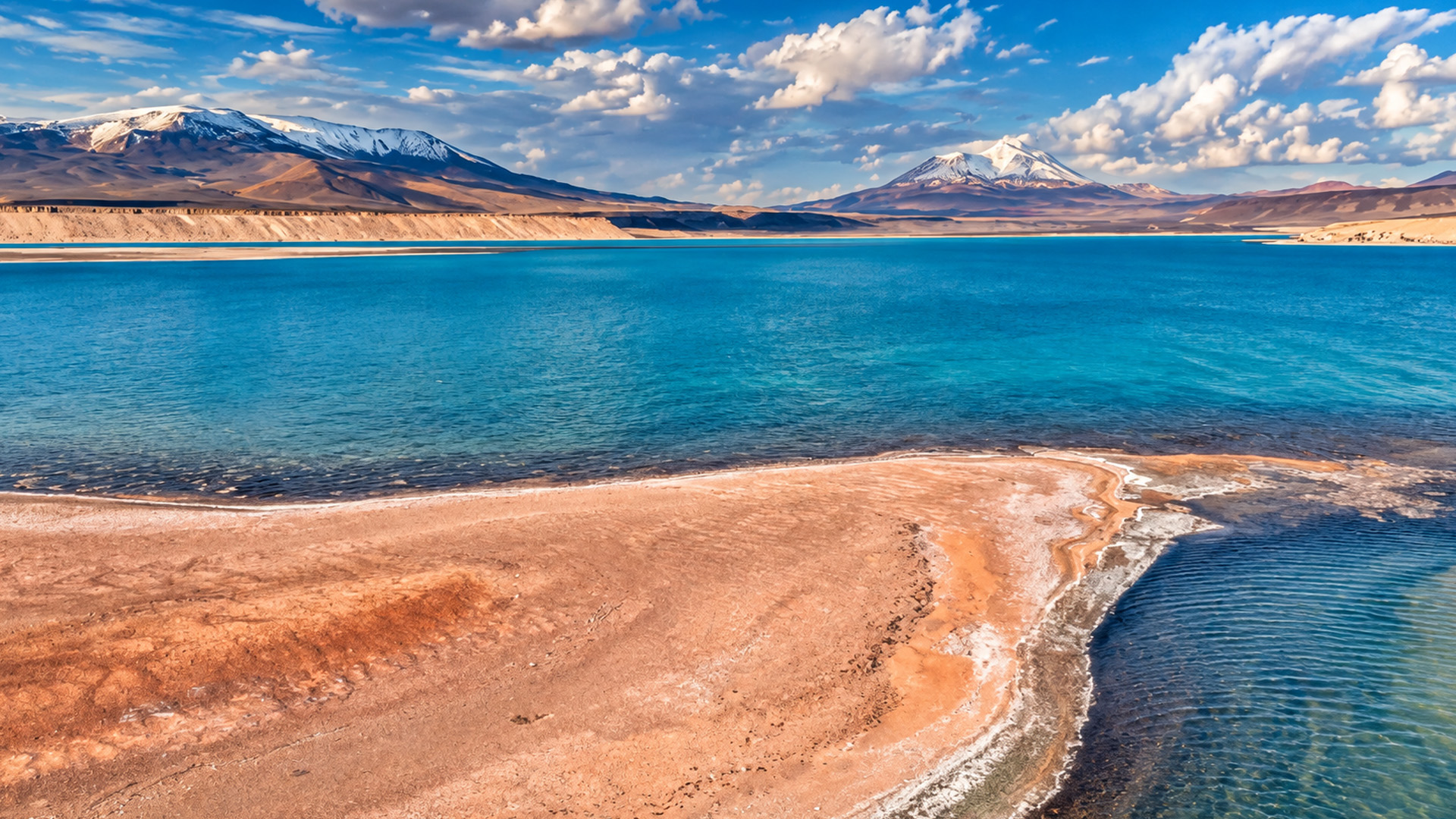 Ojos del Salado among rugged Andean mountains