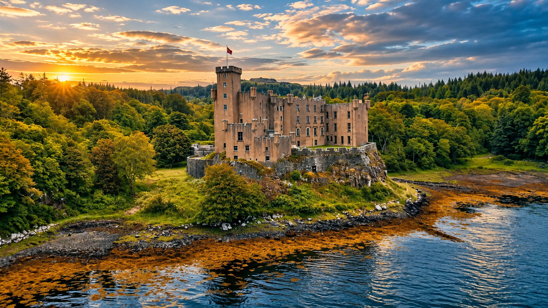 Dunvegan Castle above Scotland’s coastal waters