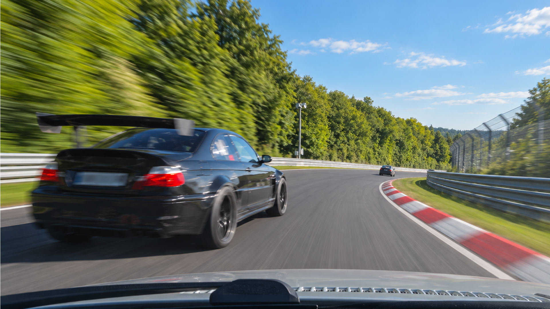 Modified BMW M3 overtakes at speed on the Nürburgring