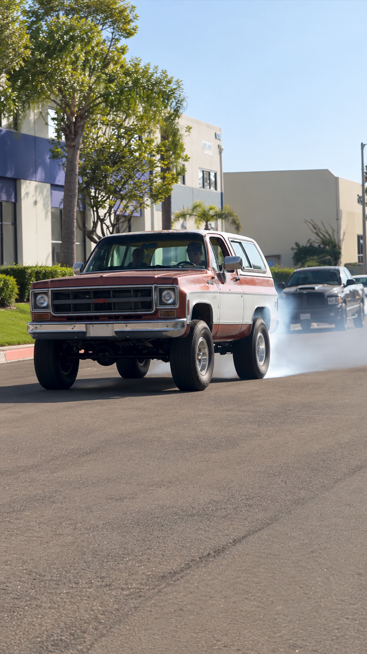 Big block Chevy K5 Blazer shreds tires with massive burnouts