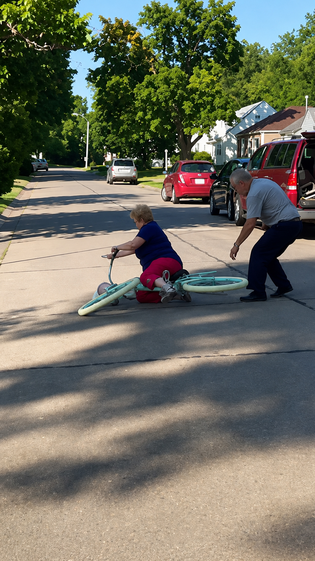 Grandma's bike lesson ended in a hard fall