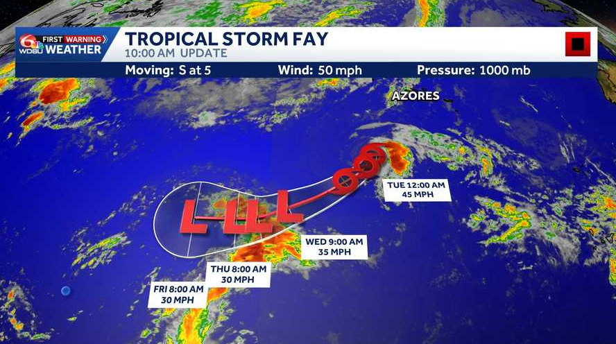 Tropical Storm Fay weakens over northern Atlantic