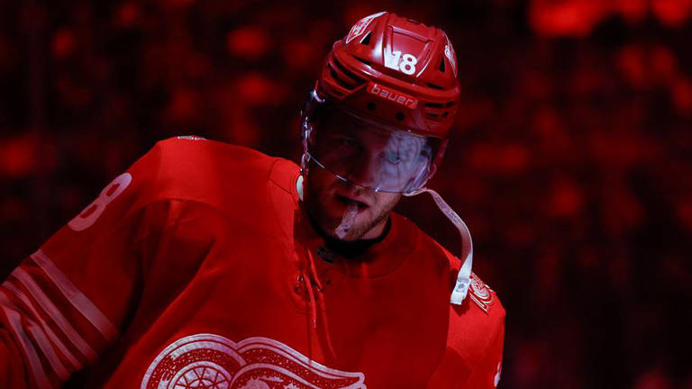 Detroit Red Wings center Andrew Copp (18) looks on. Credit: Brian Bradshaw Sevald-Imagn Images | IMAGN IMAGES via Reuters Connect