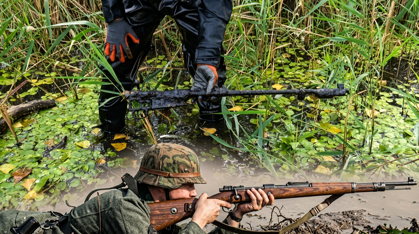 German K98k rifle found in a WW2 lake