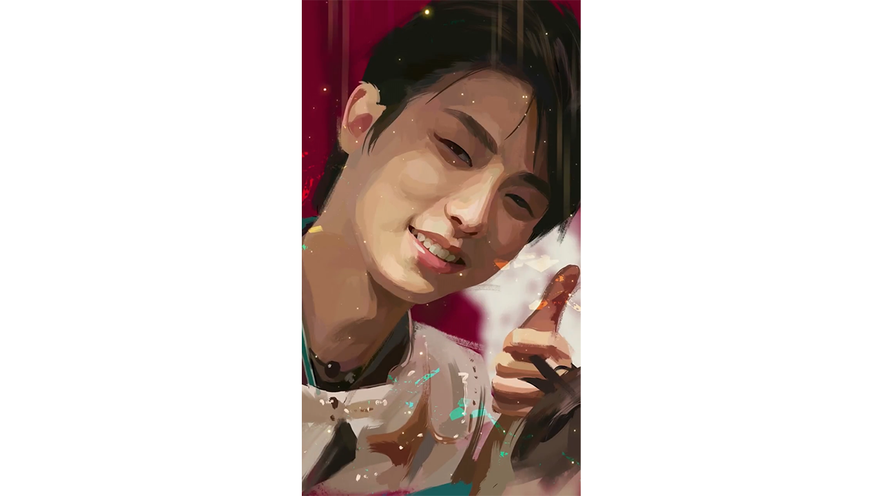 Cheerful digital portrait painting with warm smile and expressive ...