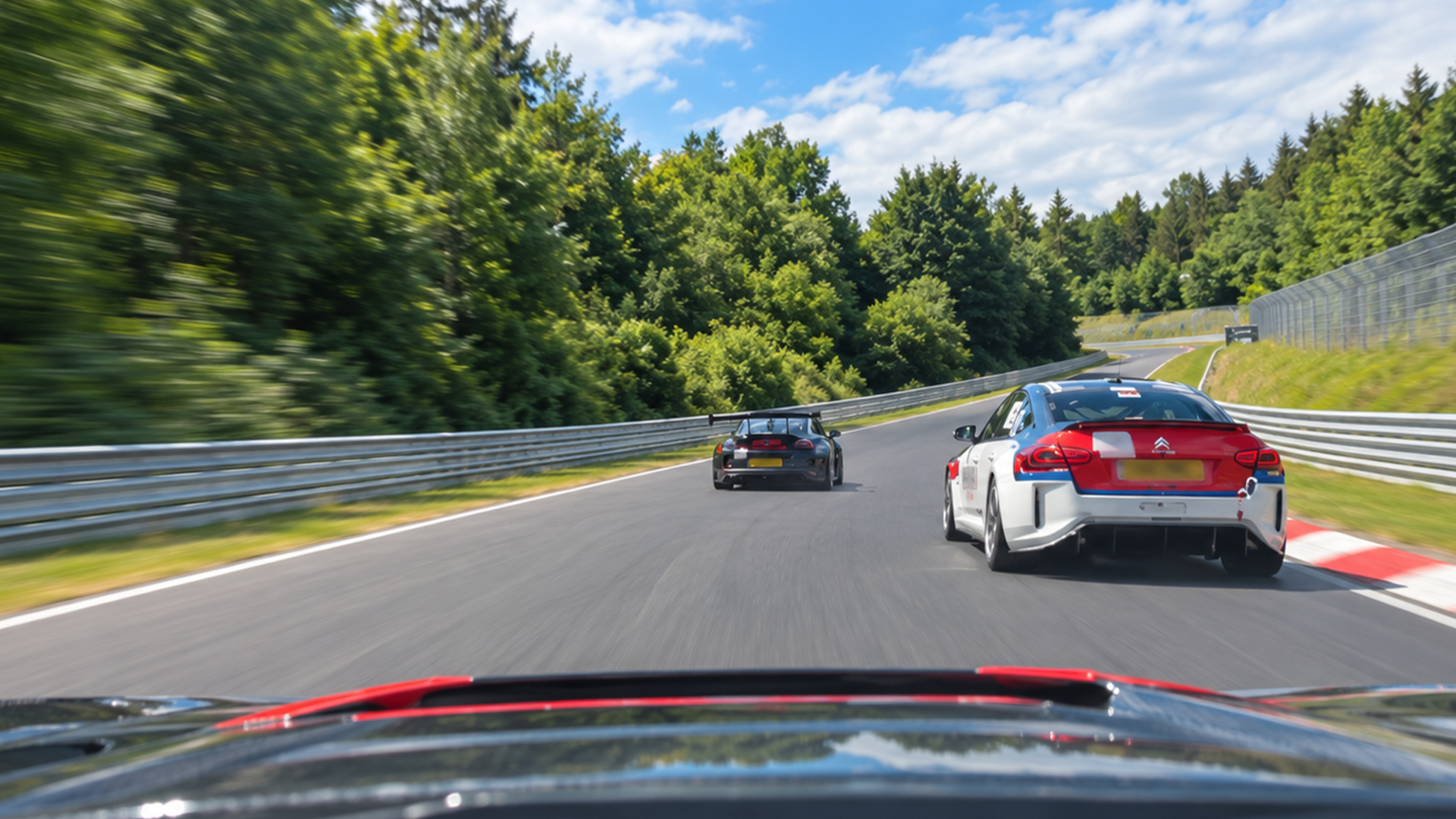 Driver struggles to overtake two cars on the Nürburgring