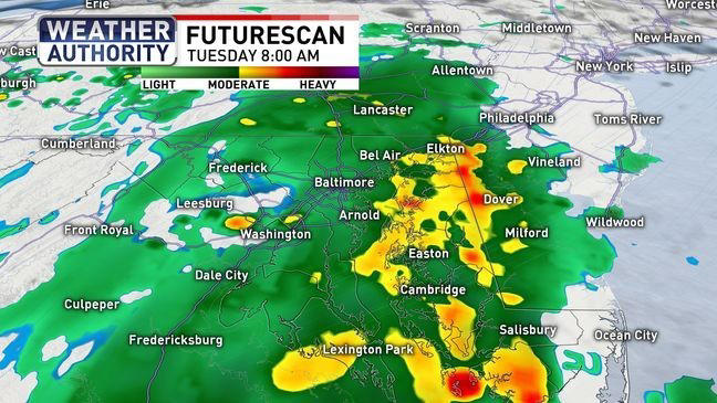Rainy & cooler with temps well below average this week in Maryland
