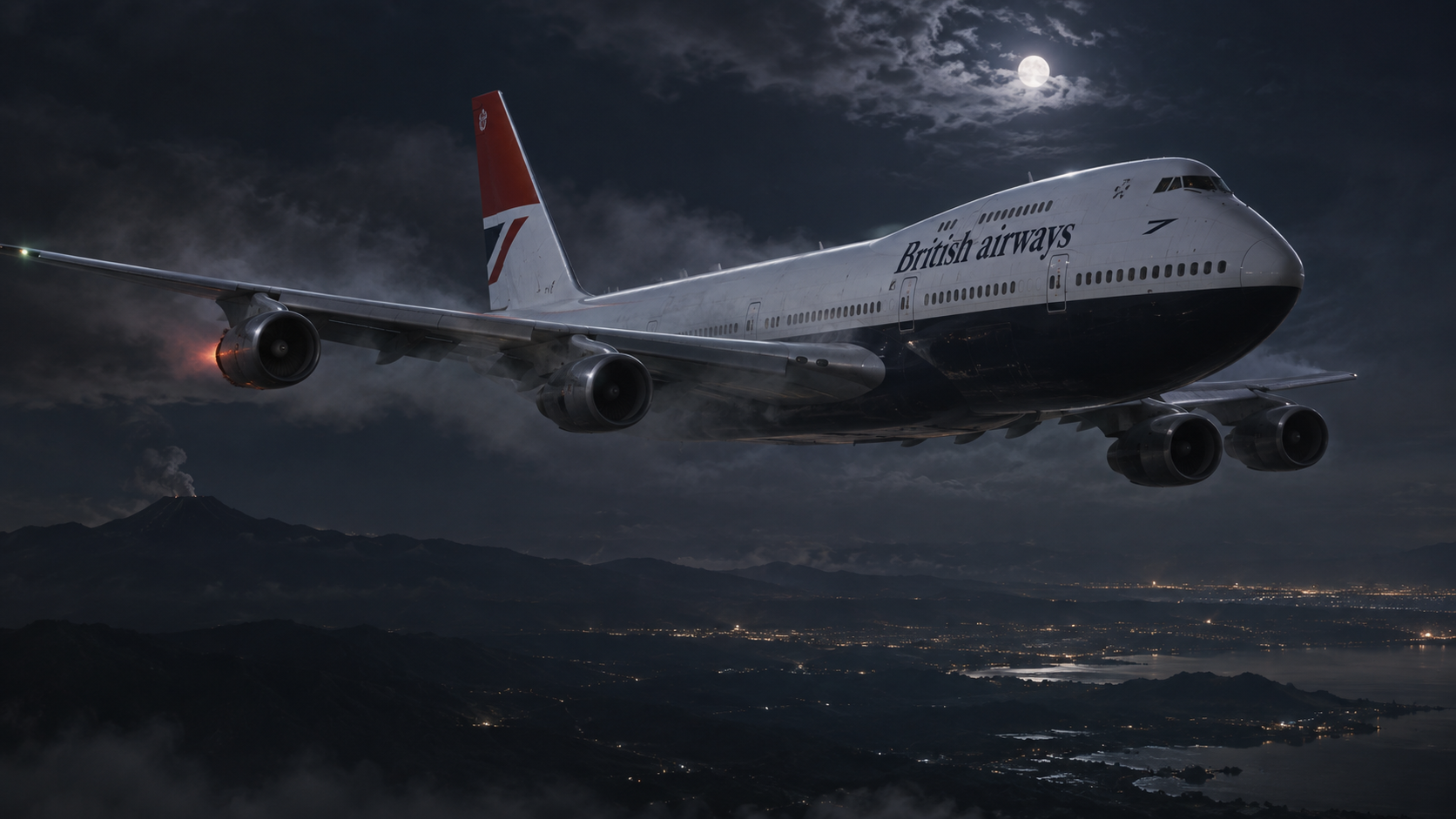 British Airways Flight 9 lost four engines over Java