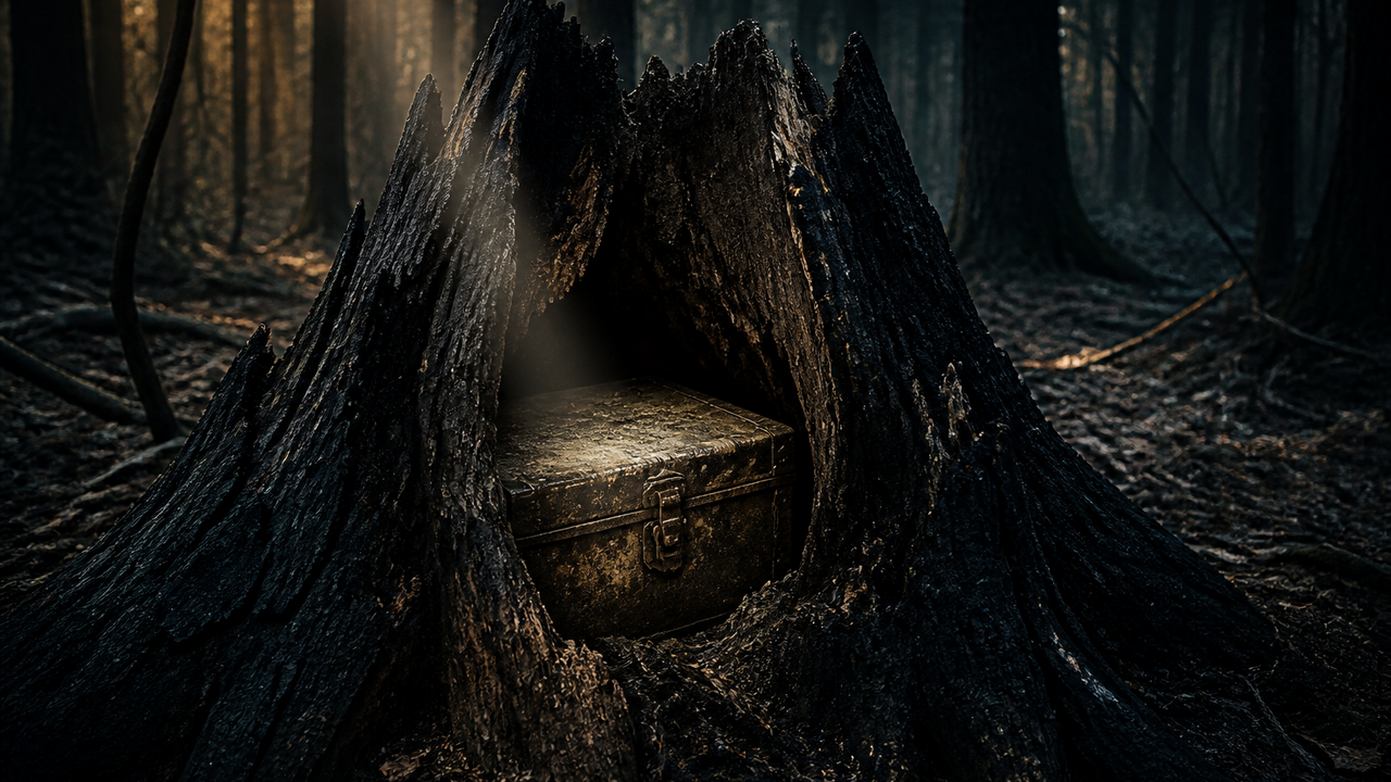 Burned tree is cut open to reveal a mysterious time capsule hidden inside
