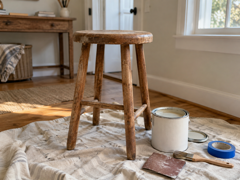 How to turn a thrifted stool into a simple plant stand