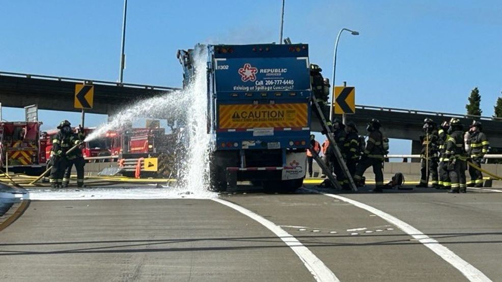 Garbage truck fire shuts down NB I-5 ramp to West Seattle Freeway for hours