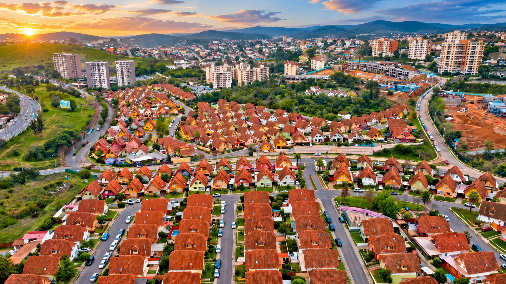 Colorful residential neighborhoods across Quilpué
