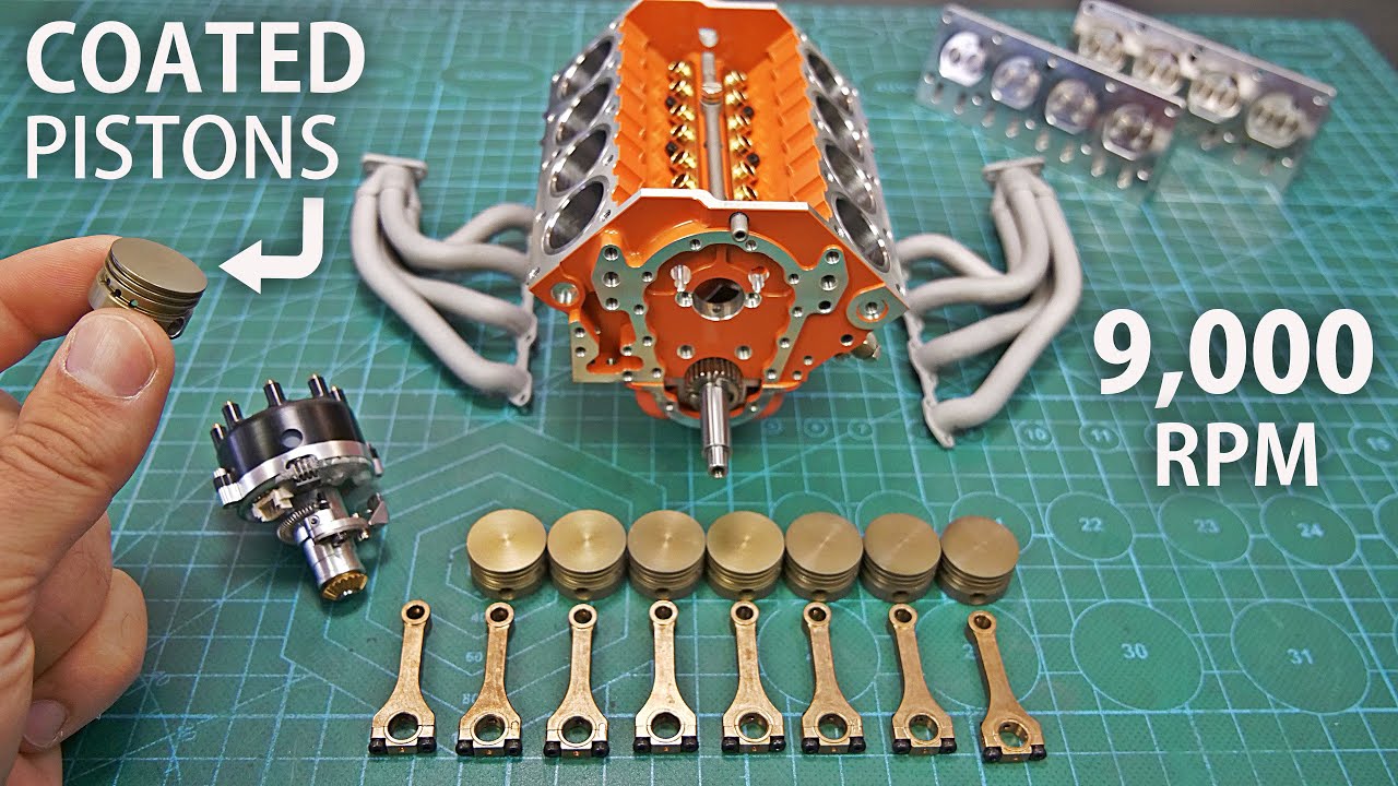 Upgraded 44cc micro V8 engine in action