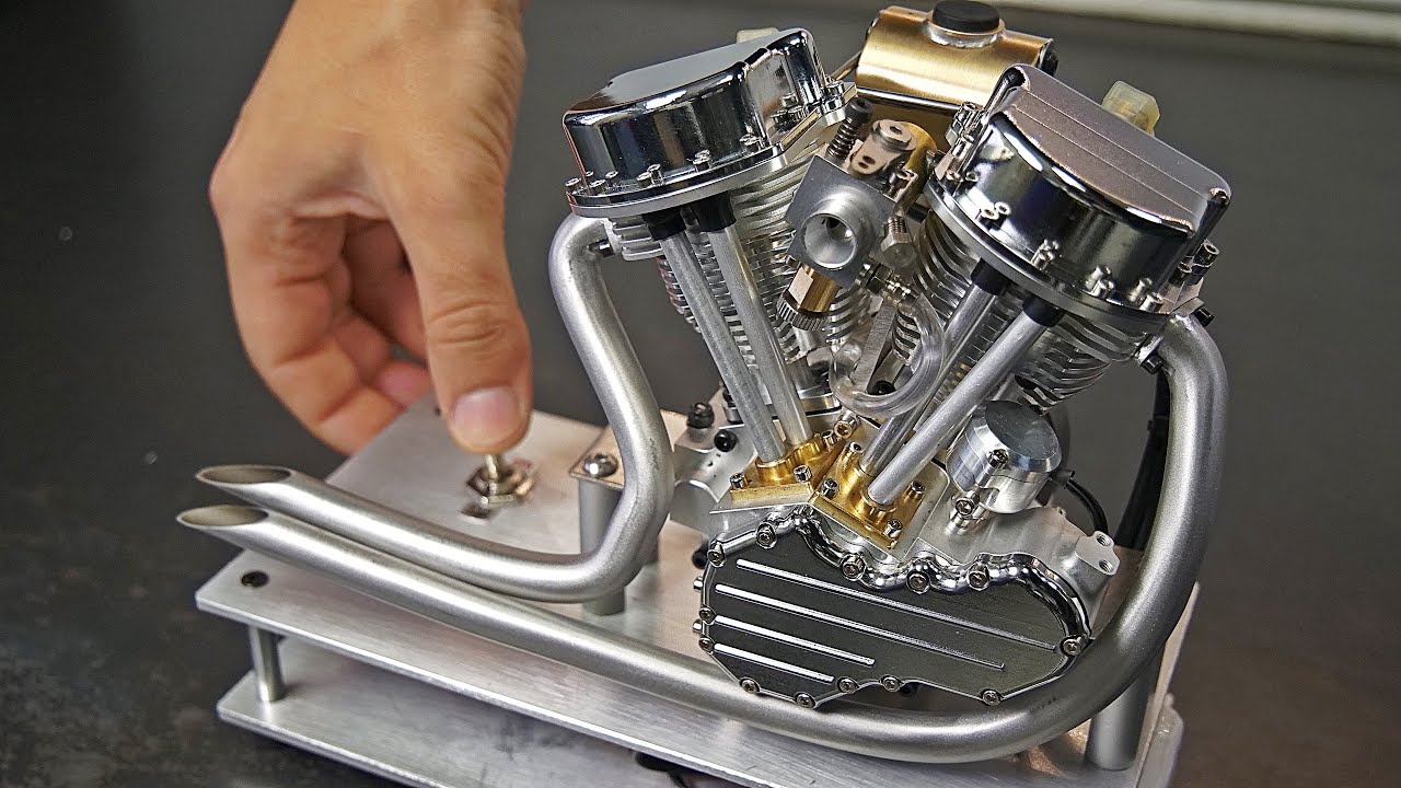 Micro 18.2cc panhead V twin engine