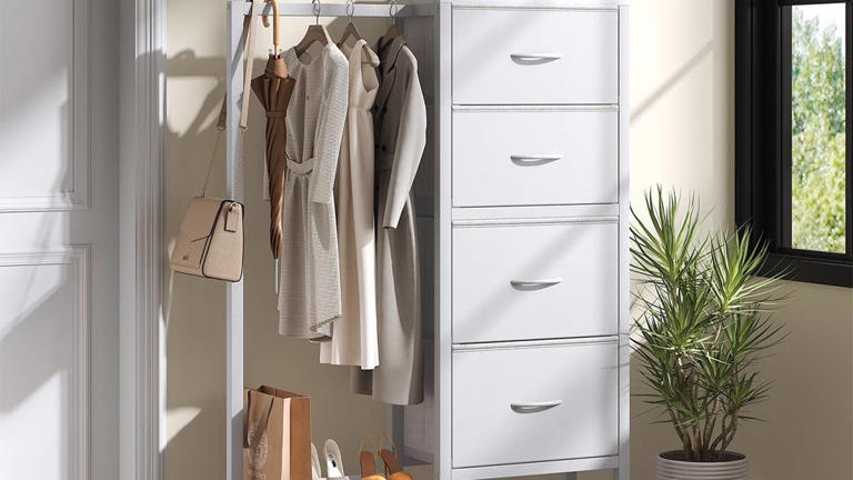 Walmart has a 4-drawer dresser with a built-in hanging rack for $39