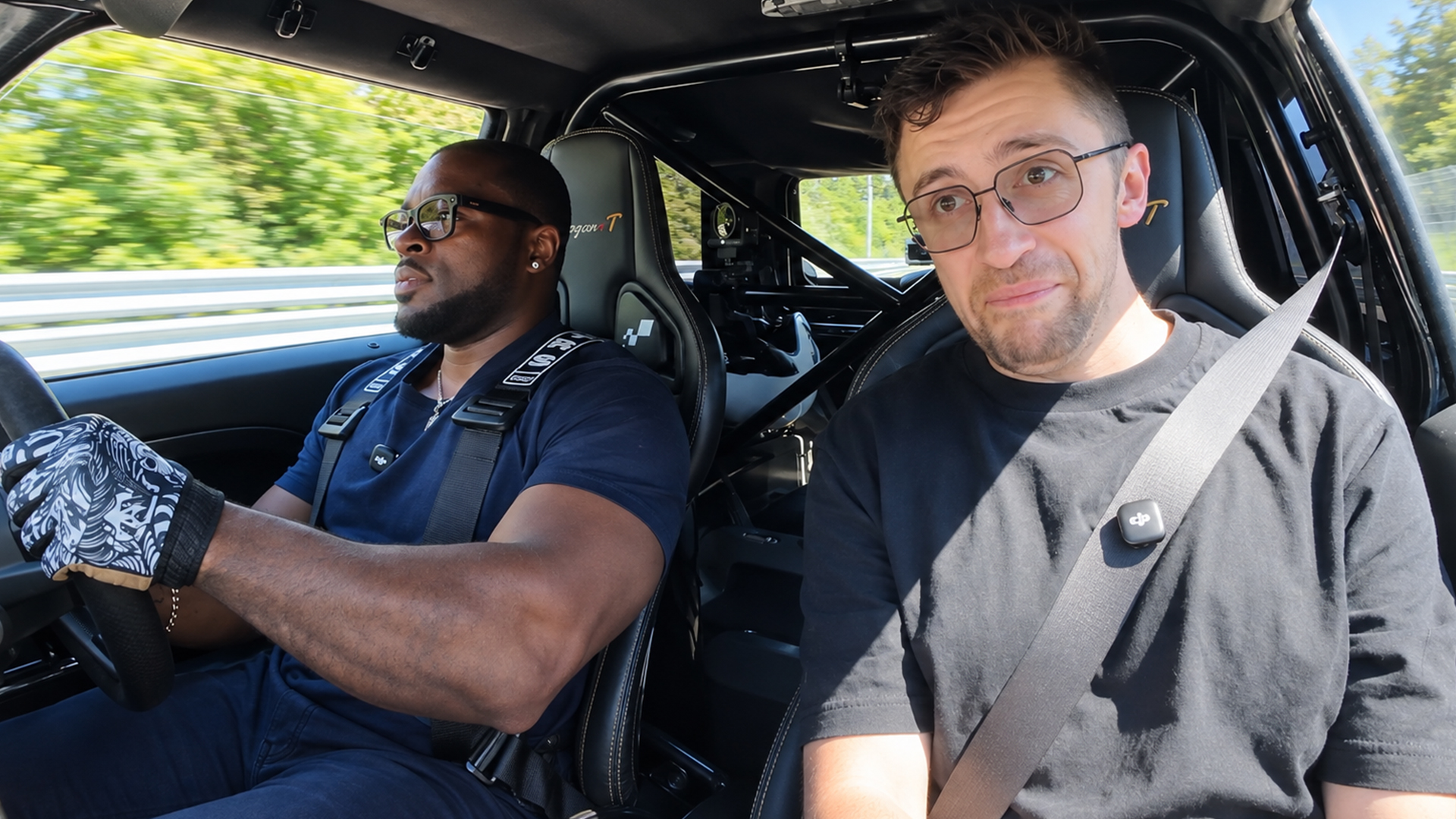 Passenger reacts to a high-speed Nürburgring lap