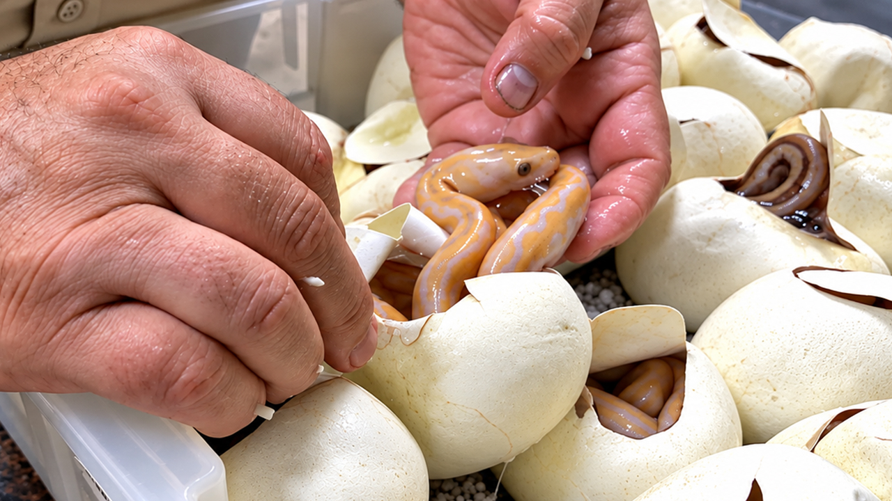 Breeder discovers rare twin pythons sharing a single egg