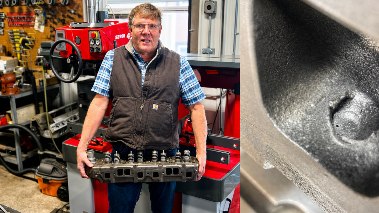 A tiny pinhole in this tractor engine head nearly ended the whole rebuild