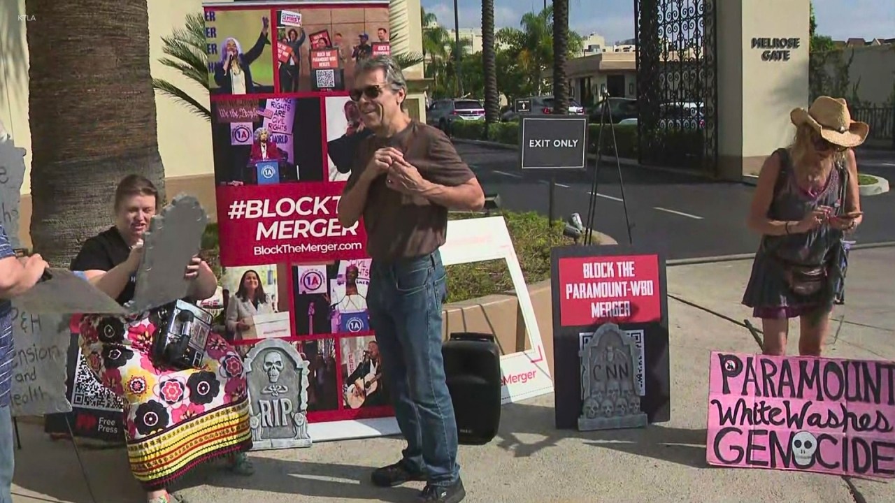 Hollywood workers rally against Paramount-Warner merger deal