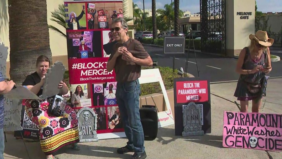 Hollywood workers rally against Paramount-Warner merger deal