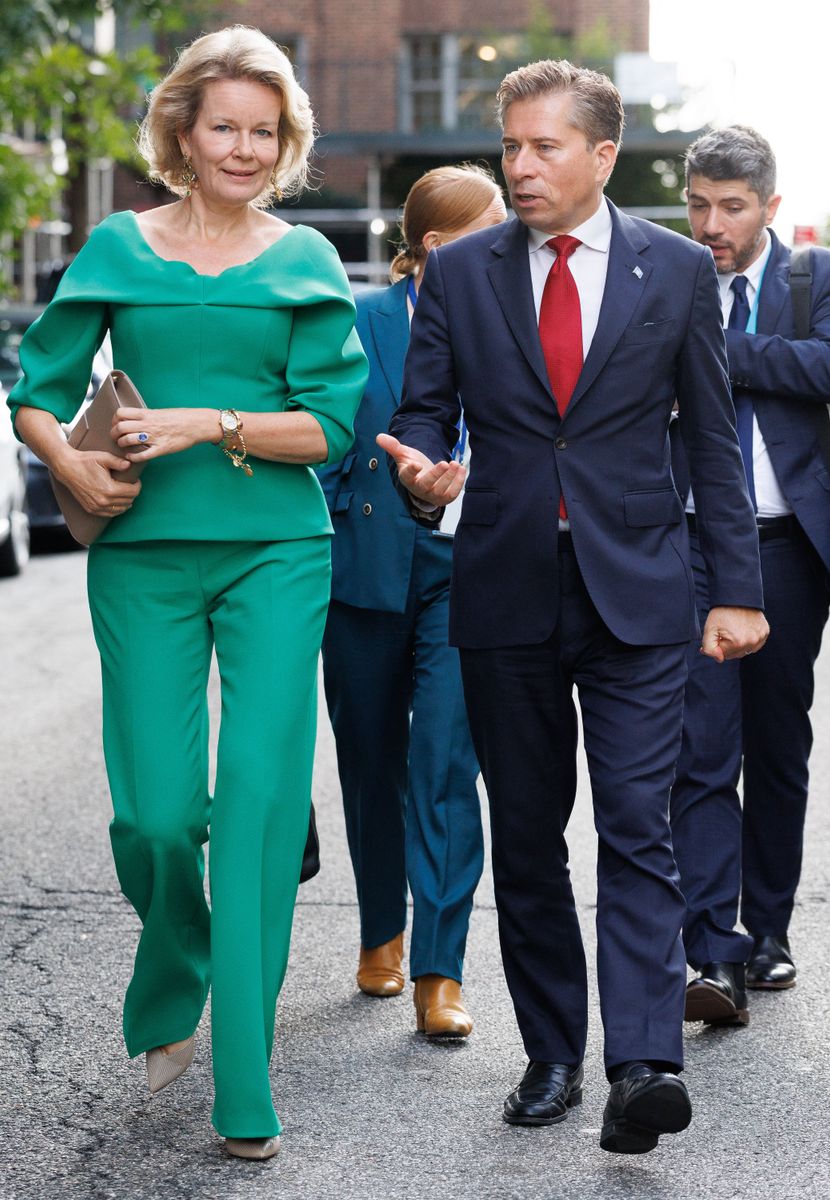 Queen Mathilde makes a statement in powder blue with an unexpected ...
