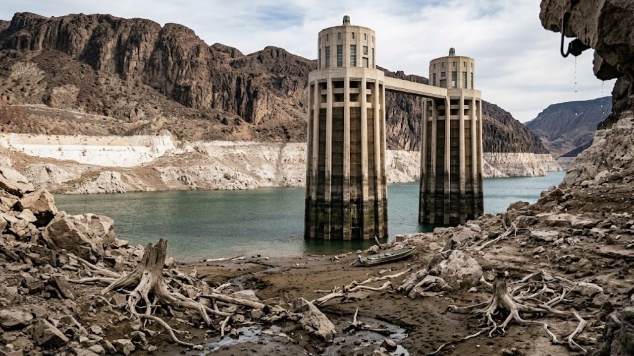 Lake Mead hits record low, nears Hoover Dam cliff