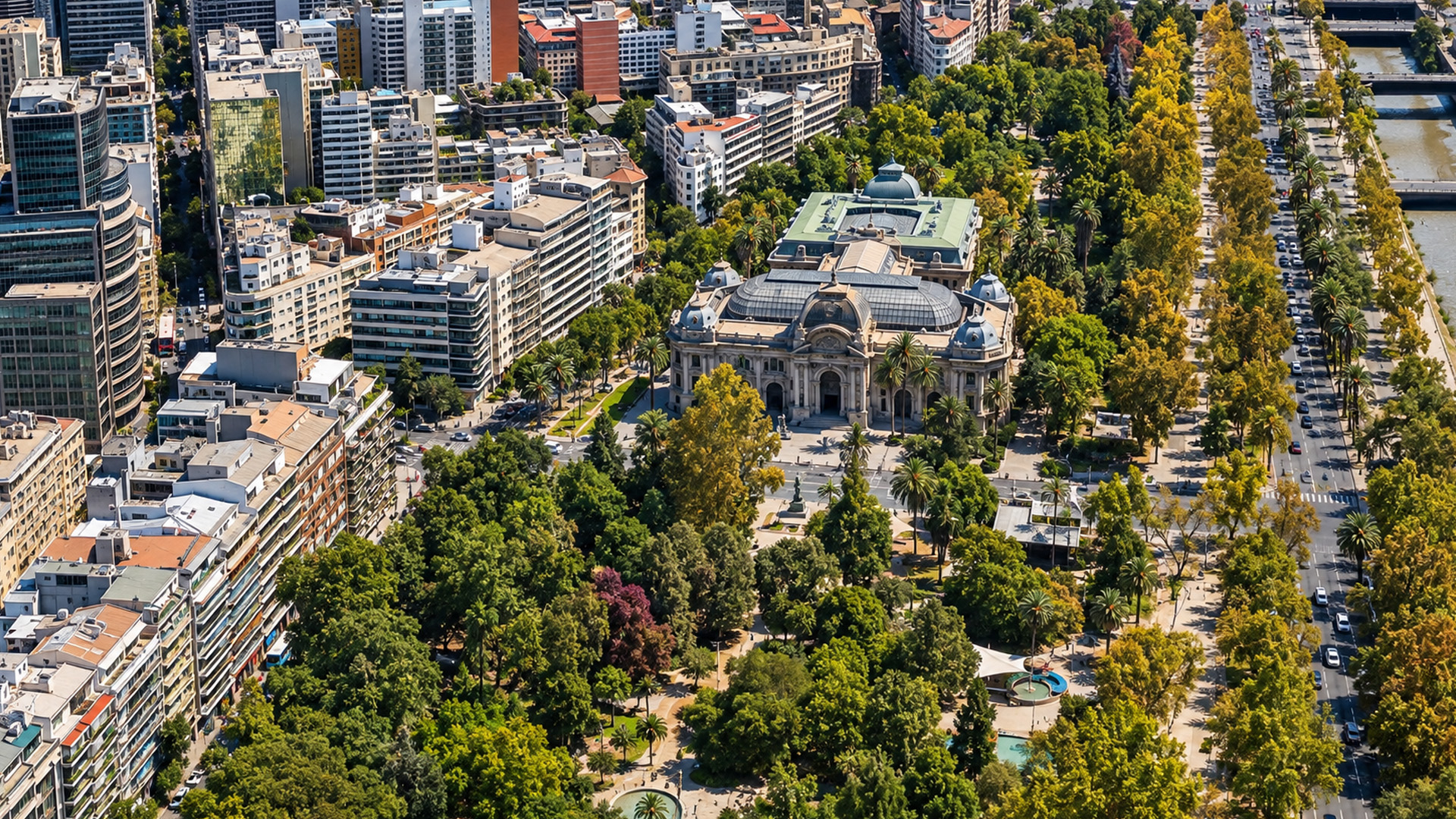 Green Parque Forestal surrounded by Santiago streets