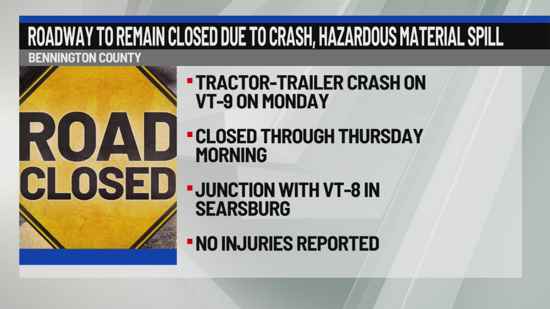 Roadway to remain closed due to crash, hazardous material spill in ...