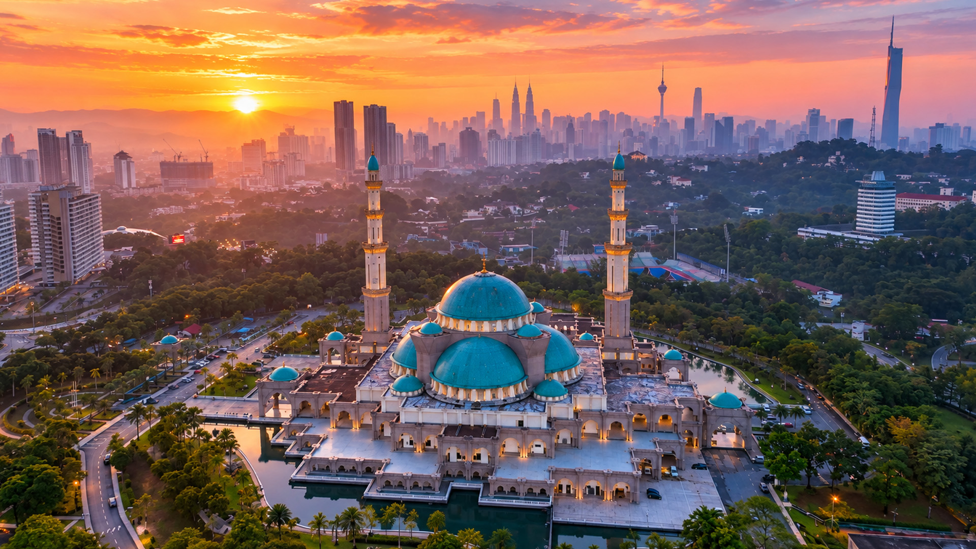 Religious landmark set against Kuala Lumpur’s tallest towers