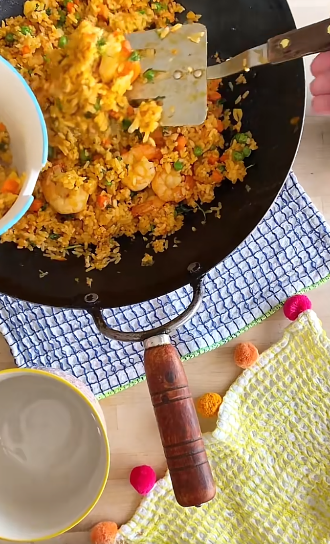 Filipino saffron shrimp fried rice with family flavor