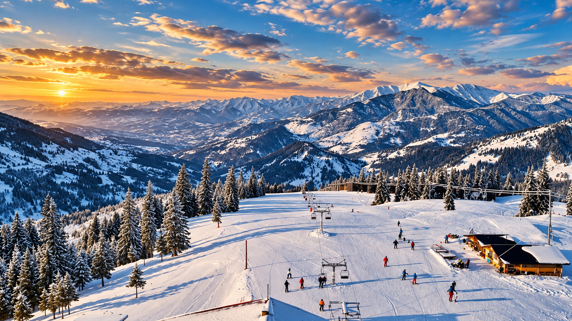 Skiing above Romania’s snowy mountain valleys
