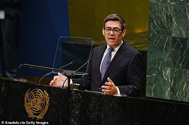 Andy Burnham gives his big speech to sparse UN chamber in New York as ...