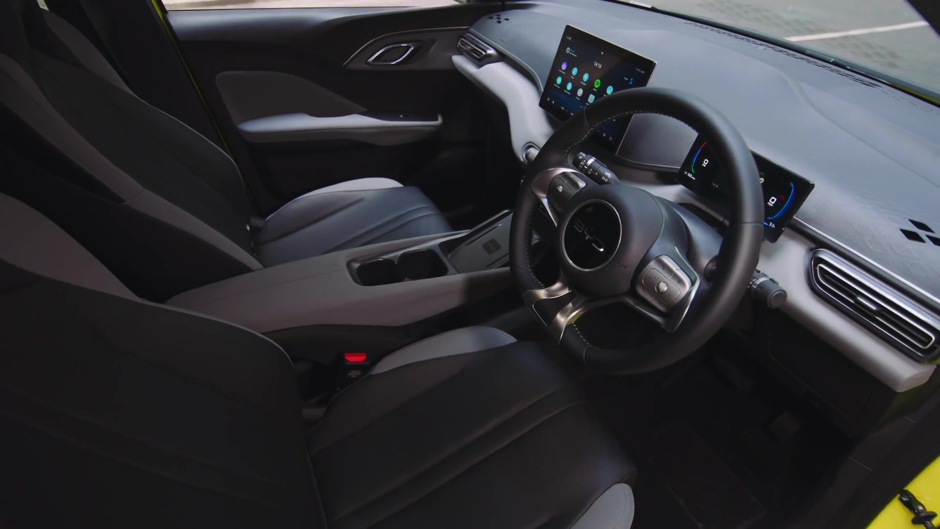BYD Dolphin Surf interior design in lime green